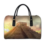 Mayan Pyramid Print Leather Duffle Bag