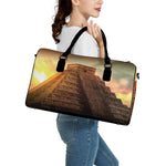 Mayan Pyramid Print Leather Duffle Bag