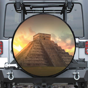 Mayan Pyramid Print Leather Spare Tire Cover