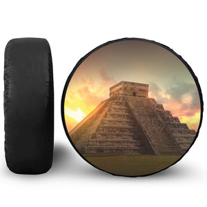 Mayan Pyramid Print Leather Spare Tire Cover