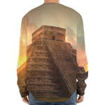 Mayan Pyramid Print Long Sleeve Baseball Jersey