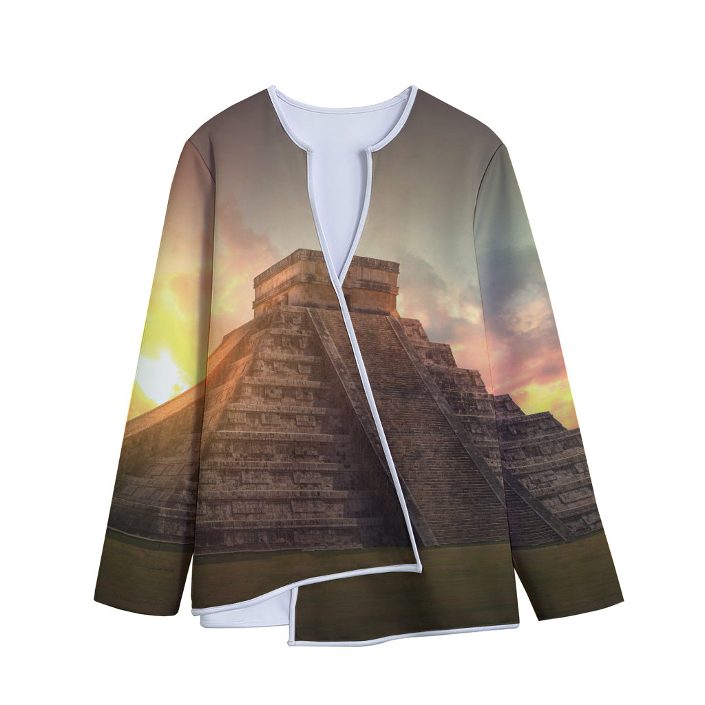 Mayan Pyramid Print Long Sleeve Short Coat