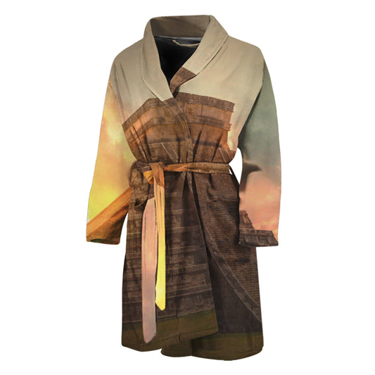 Mayan Pyramid Print Men's Bathrobe