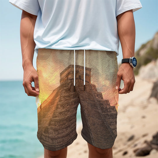 Mayan Pyramid Print Men's Cargo Shorts