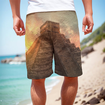 Mayan Pyramid Print Men's Cargo Shorts
