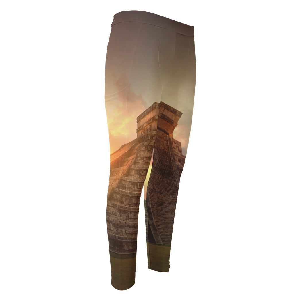 Mayan Pyramid Print Men's Compression Pants