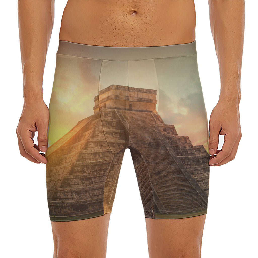 Mayan Pyramid Print Men's Long Boxer Briefs