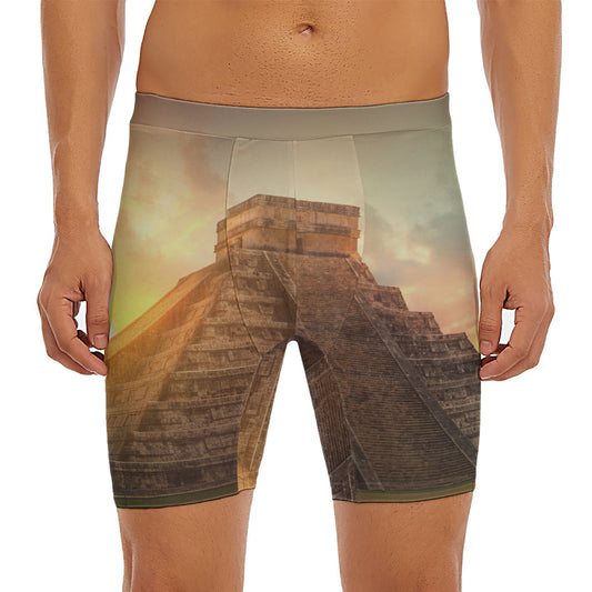 Mayan Pyramid Print Men's Long Boxer Briefs