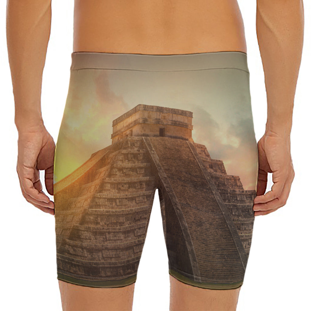 Mayan Pyramid Print Men's Long Boxer Briefs