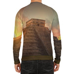 Mayan Pyramid Print Men's Long Sleeve Rash Guard