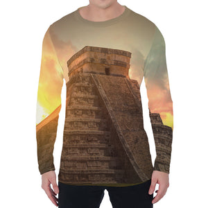 Mayan Pyramid Print Men's Long Sleeve T-Shirt