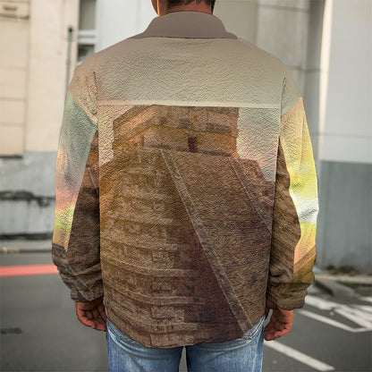 Mayan Pyramid Print Men's Shirt Jacket