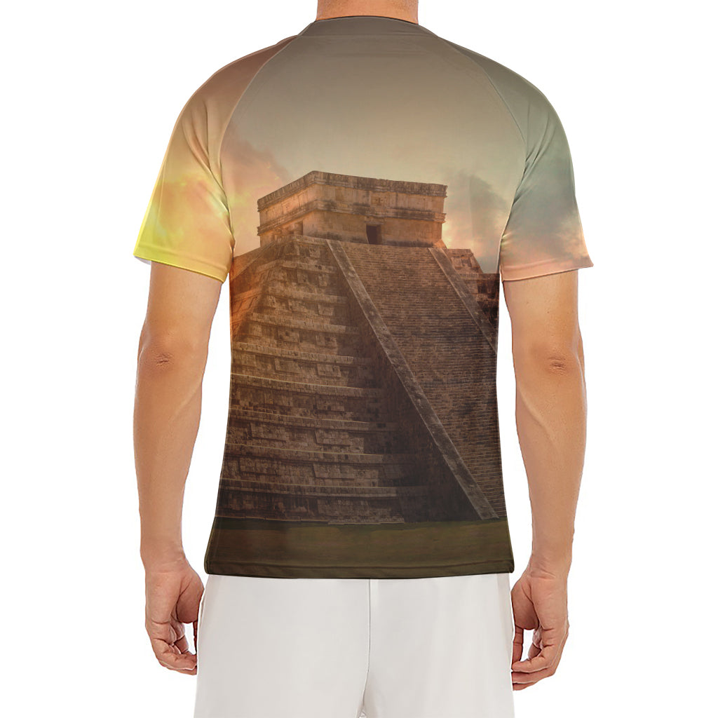 Mayan Pyramid Print Men's Short Sleeve Rash Guard