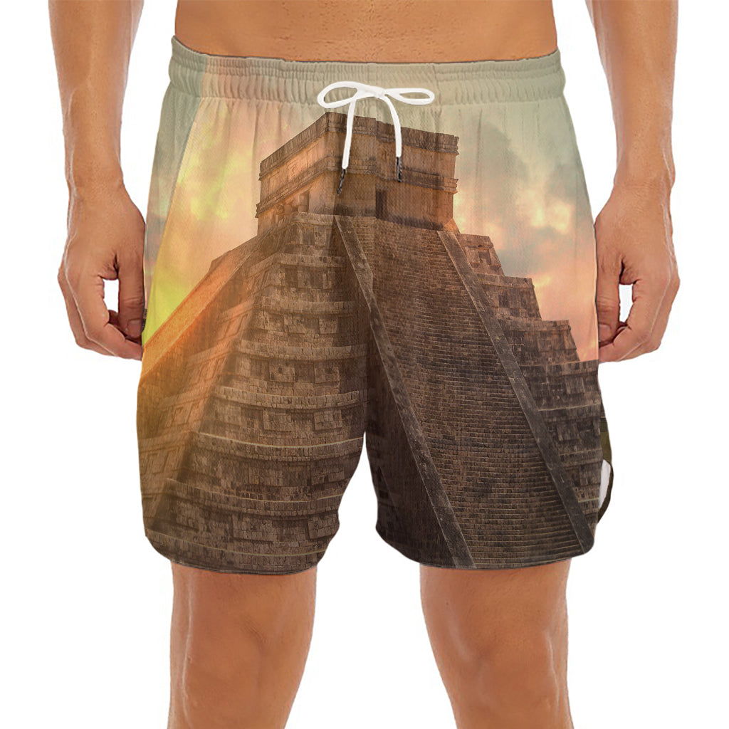Mayan Pyramid Print Men's Split Running Shorts