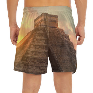 Mayan Pyramid Print Men's Split Running Shorts