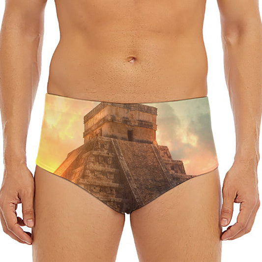 Mayan Pyramid Print Men's Triangle Swim Briefs