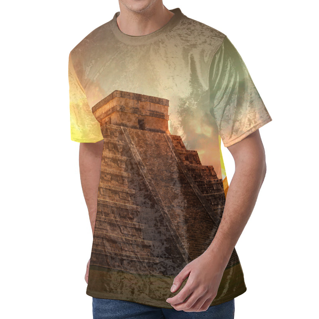 Mayan Pyramid Print Men's Velvet T-Shirt