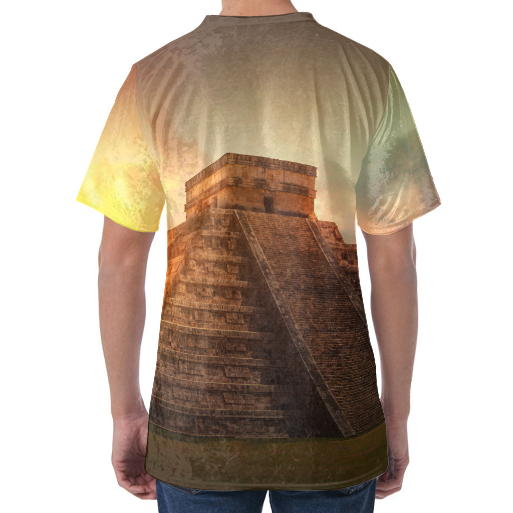 Mayan Pyramid Print Men's Velvet T-Shirt