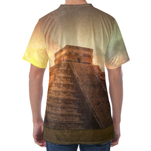 Mayan Pyramid Print Men's Velvet T-Shirt