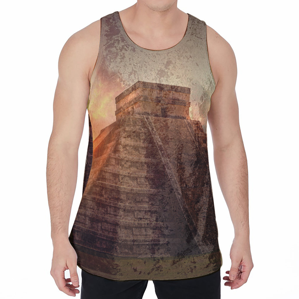 Mayan Pyramid Print Men's Velvet Tank Top