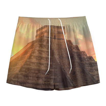 Mayan Pyramid Print Mesh Shorts