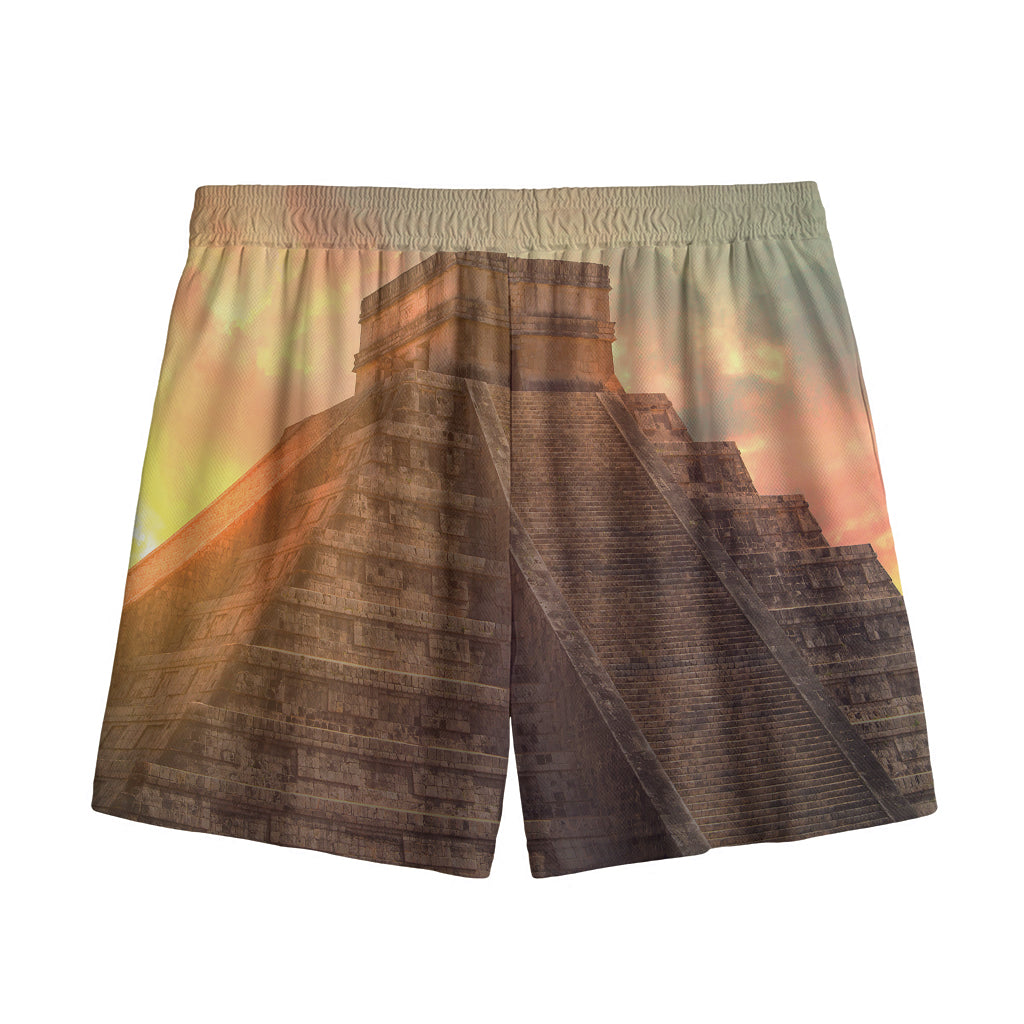 Mayan Pyramid Print Mesh Shorts