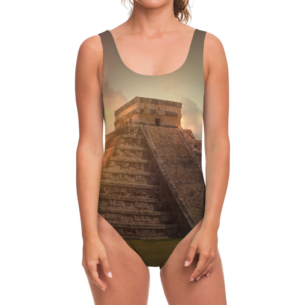 Mayan Pyramid Print One Piece Swimsuit