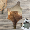 Mayan Pyramid Print One Shoulder Bodysuit