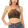 Mayan Pyramid Print One Shoulder Crop Top