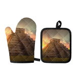 Mayan Pyramid Print Oven Mitt And Pot Holder Set