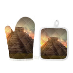 Mayan Pyramid Print Oven Mitt And Pot Holder Set