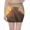 Mayan Pyramid Print Pencil Mini Skirt