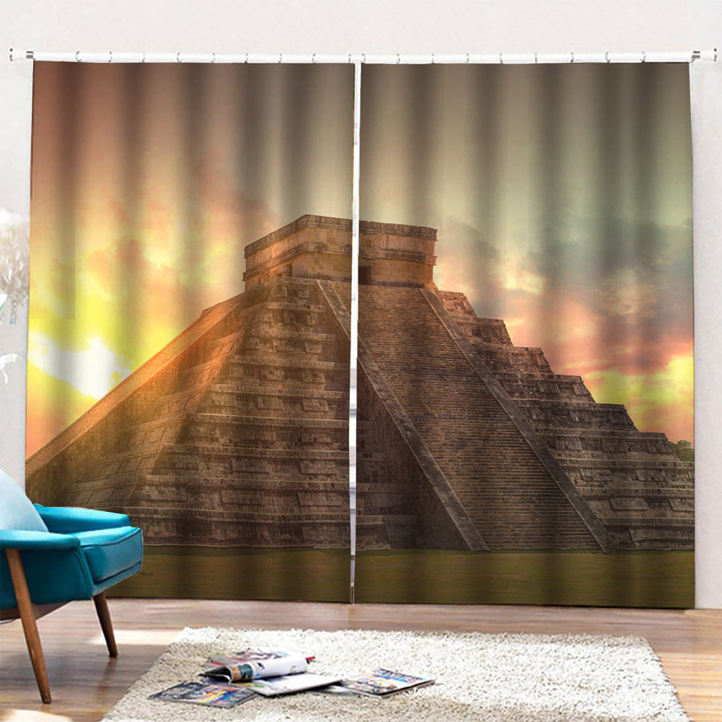 Mayan Pyramid Print Pencil Pleat Curtains