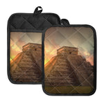 Mayan Pyramid Print Pot Holders With Pocket