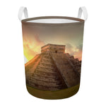 Mayan Pyramid Print Round Laundry Basket