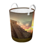 Mayan Pyramid Print Round Laundry Basket
