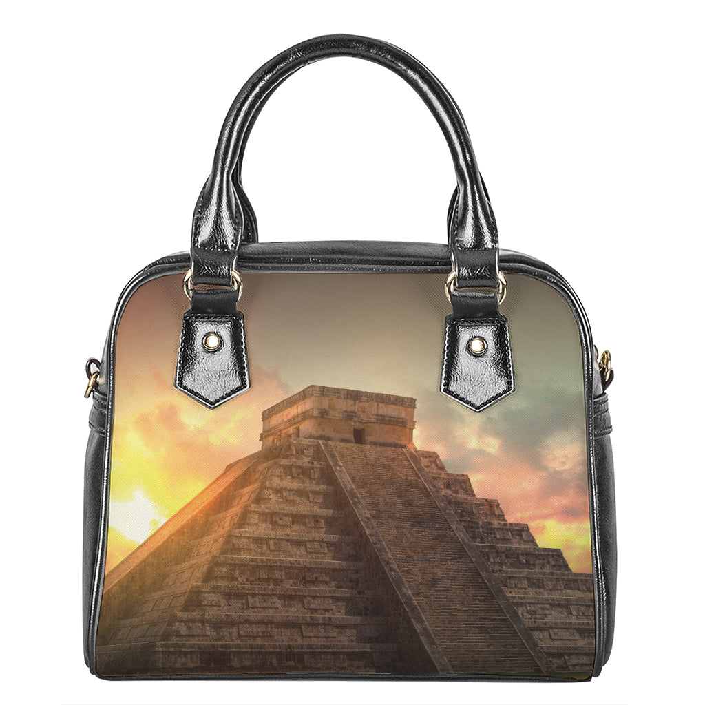 Mayan Pyramid Print Shoulder Handbag