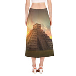 Mayan Pyramid Print Side Slit Midi Skirt