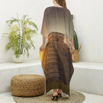 Mayan Pyramid Print Silk V-Neck Kaftan Dress