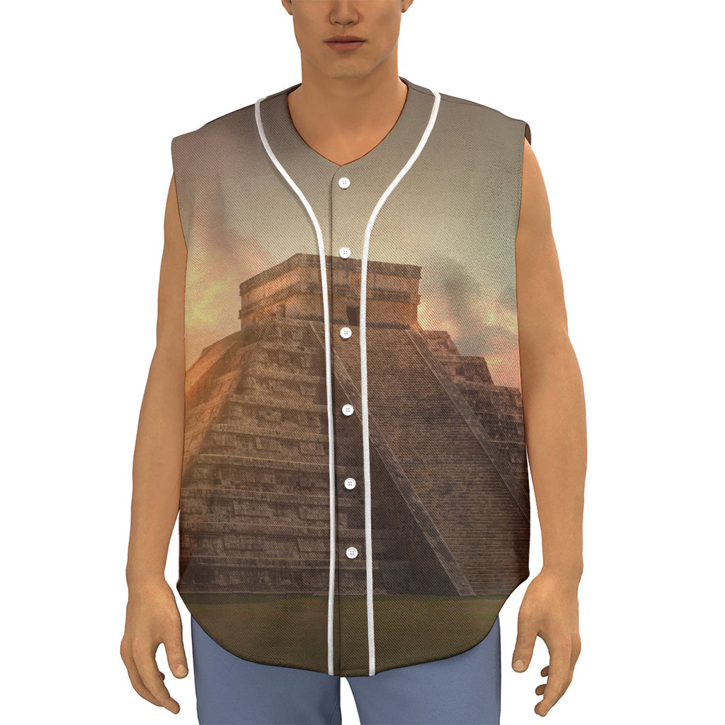 Mayan Pyramid Print Sleeveless Baseball Jersey