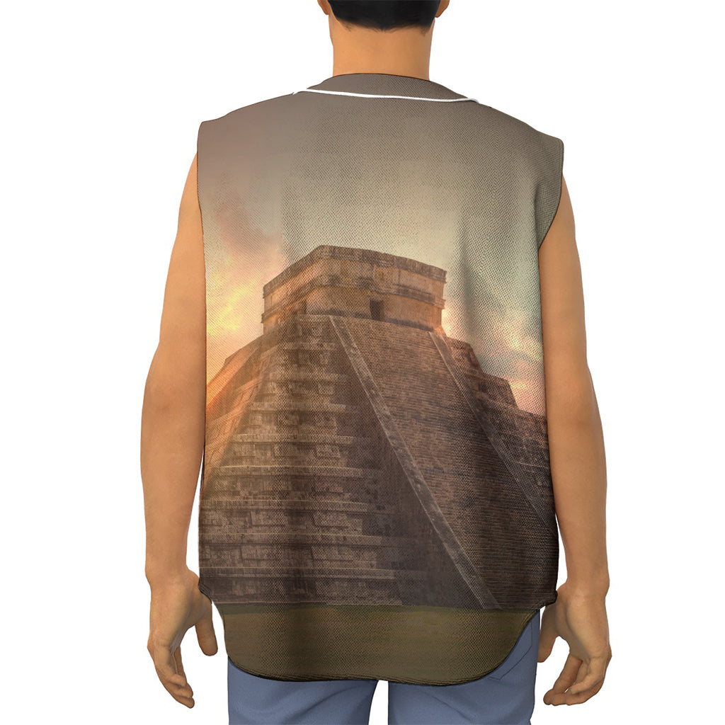 Mayan Pyramid Print Sleeveless Baseball Jersey