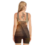 Mayan Pyramid Print Sleeveless One Piece Swimsuit