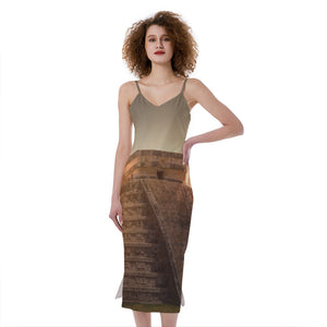 Mayan Pyramid Print Slim Fit Midi Cami Dress