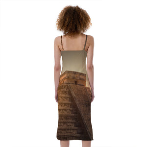 Mayan Pyramid Print Slim Fit Midi Cami Dress