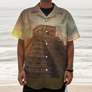 Mayan Pyramid Print Textured Short Sleeve Shirt