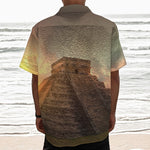 Mayan Pyramid Print Textured Short Sleeve Shirt