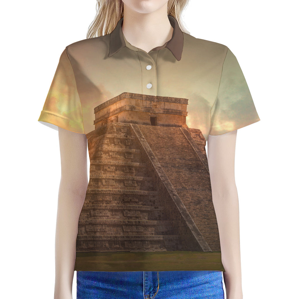 Mayan Pyramid Print Women's Polo Shirt