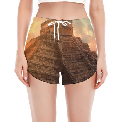 Mayan Pyramid Print Women's Split Running Shorts