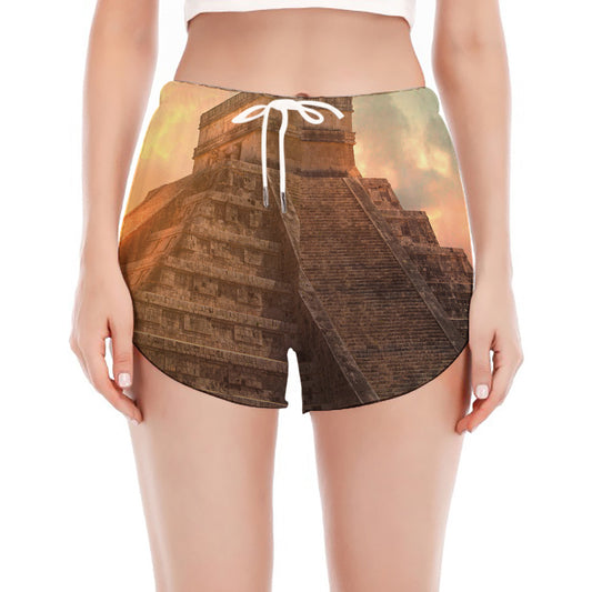 Mayan Pyramid Print Women's Split Running Shorts