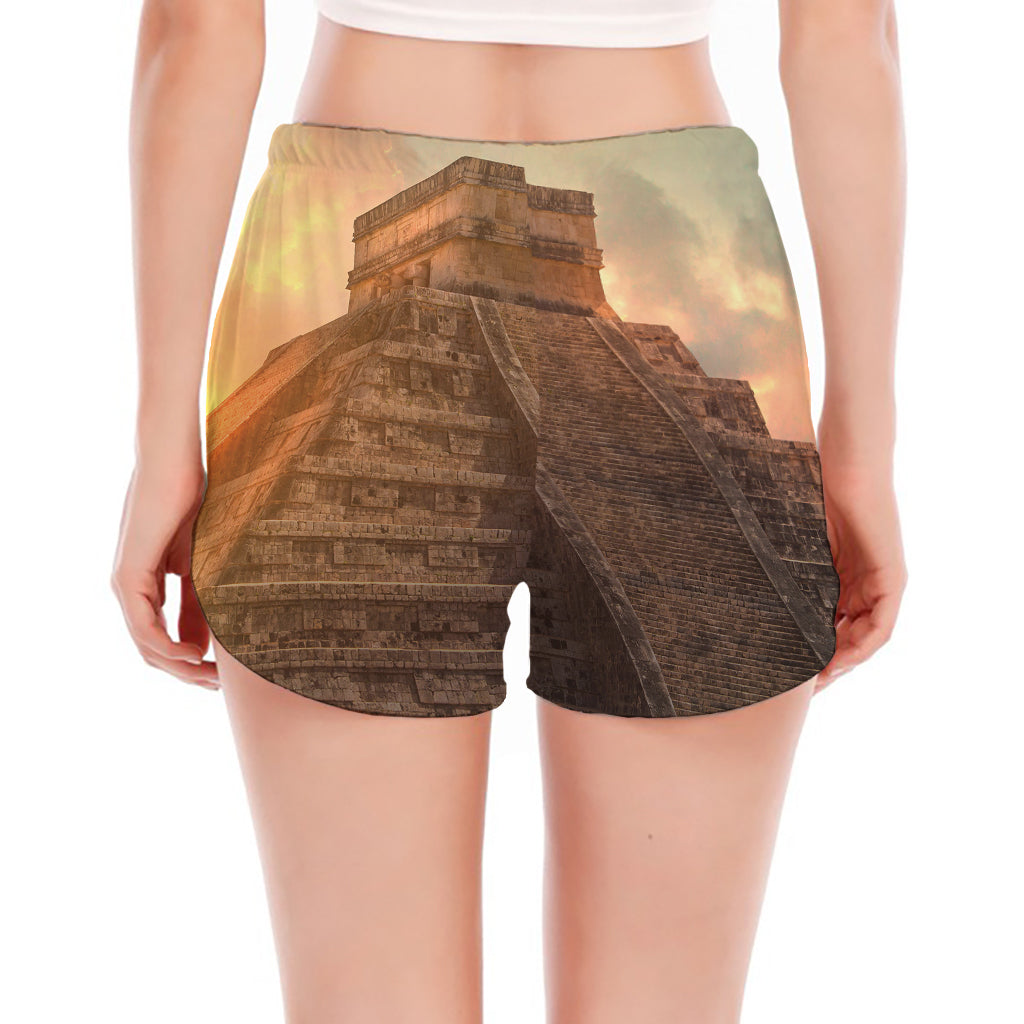 Mayan Pyramid Print Women's Split Running Shorts